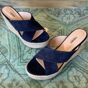 L’Agence black sued wedge espadrille